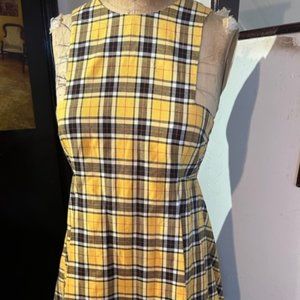 Designer Yellow Plaid & Pleated Dress